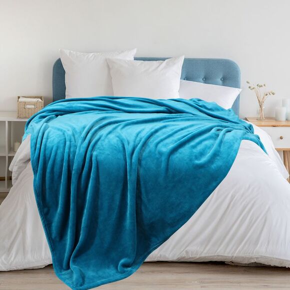 Flannel Fleece Throw Blanket Sofa Couch King (90"*108") Teal - Picture 2 of 6